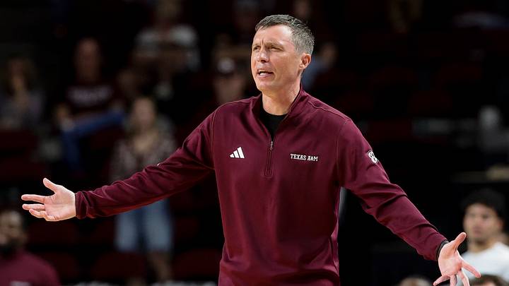 Texas A&M Aggies head coach Bucky McMillan reacts during the first half against the Mississippi Valley State Delta Devils at Reed Arena. Texas A&M Aggies head coach Bucky McMillan reacts during the first half against the Mississippi Valley State Delta Devils at Reed Arena.