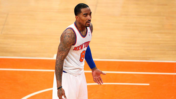 May 5, 2013; New York, NY, USA; New York Knicks guard J.R. Smith (8) reacts to a call by the referee during the second half at Madison Square Garden. Mandatory Credit: Danny Wild-Imagn Images May 5, 2013; New York, NY, USA; New York Knicks guard J.R. Smith (8) reacts to a call by the referee during the second half at Madison Square Garden. Mandatory Credit: Danny Wild-Imagn Images