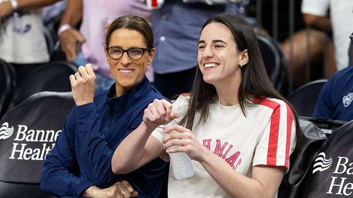 Indiana Fever injured guard Caitlin Clark (right) with head coach Stephanie White
