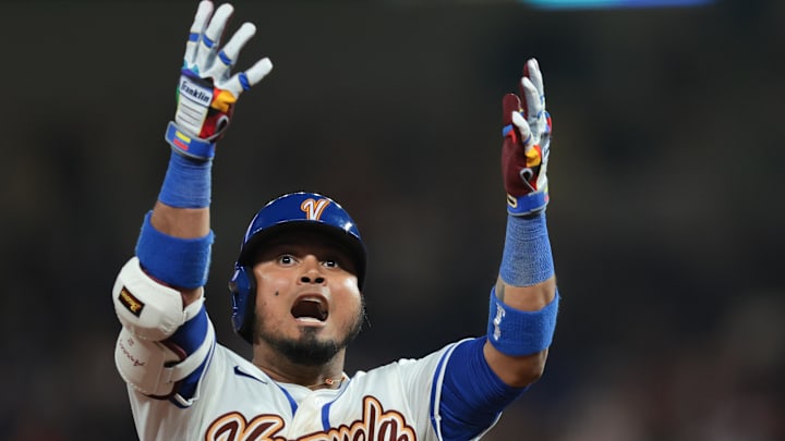 Venezuela first baseman Luis Arraez. Venezuela first baseman Luis Arraez.