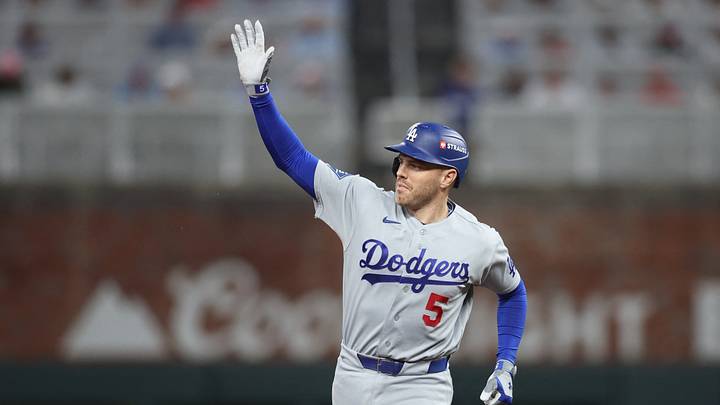 Oct 6, 2026; Cumberland, Georgia, USA; Los Angeles Dodgers first baseman Freddie Freeman (5) reacts as he circles the bases after hitting a solo home run during the fourth inning against the Atlanta Braves at Truist Park. Mandatory Credit: Brett Davis-Imagn Images Oct 6, 2026; Cumberland, Georgia, USA; Los Angeles Dodgers first baseman Freddie Freeman (5) reacts as he circles the bases after hitting a solo home run during the fourth inning against the Atlanta Braves at Truist Park. Mandatory Credit: Brett Davis-Imagn Images