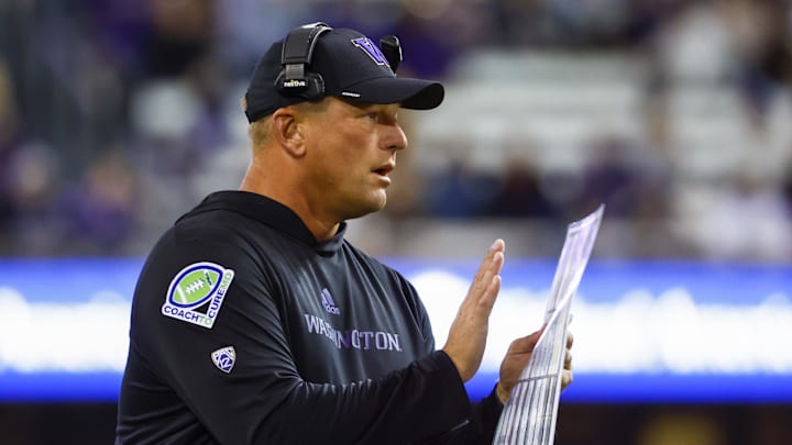 Sep 24, 2022; Seattle, Washington, USA; Washington Huskies head coach Kalen DeBoer applauds