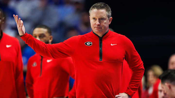 Feb 17, 2026; Lexington, Kentucky, USA; Georgia Bulldogs head coach Mike White reacts to a call made by a referee during the second half against the Kentucky Wildcats at Rupp Arena at Central Bank Center. Mandatory Credit: Jordan Prather-Imagn Images Feb 17, 2026; Lexington, Kentucky, USA; Georgia Bulldogs head coach Mike White reacts to a call made by a referee during the second half against the Kentucky Wildcats at Rupp Arena at Central Bank Center. Mandatory Credit: Jordan Prather-Imagn Images