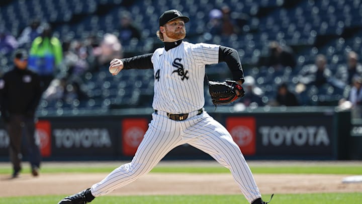 Apr 7, 2026; Chicago, Illinois, USA; Chicago White Sox starting pitcher Shane Smith (64) delivers a pitch against the Baltimore Orioles during the first inning at Rate Field. Mandatory Credit: Kamil Krzaczynski-Imagn Images