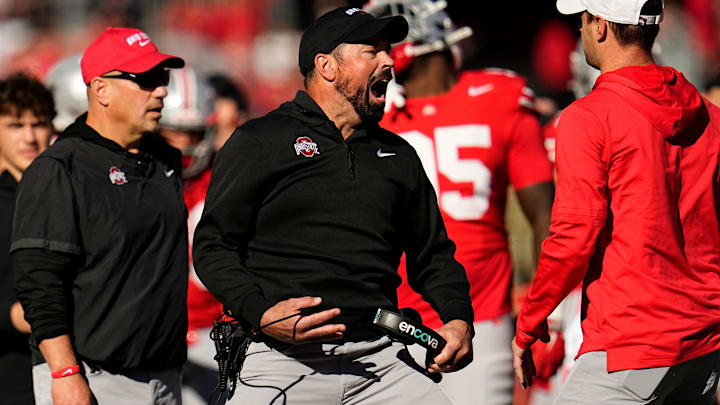 Ohio State Buckeyes head coach Ryan Day reacts to a targeting call on linebacker Arvell Reese during the second half of the NCAA football game against the Nebraska Cornhuskers at Ohio Stadium in Columbus on Saturday, Oct. 26, 2024. Ohio State won 21-17. Ohio State Buckeyes head coach Ryan Day reacts to a targeting call on linebacker Arvell Reese during the second half of the NCAA football game against the Nebraska Cornhuskers at Ohio Stadium in Columbus on Saturday, Oct. 26, 2024. Ohio State won 21-17.