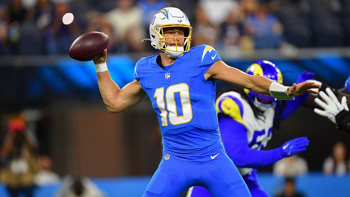 Los Angeles Chargers quarterback Justin Herbert (10) throws against the Los Angeles Rams during the first half at SoFi Stadium. Mandatory Credit: Gary A. Vasquez-Imagn Images Los Angeles Chargers quarterback Justin Herbert (10) throws against the Los Angeles Rams during the first half at SoFi Stadium. Mandatory Credit: Gary A. Vasquez-Imagn Images