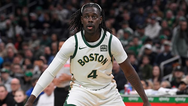 Apr 7, 2024; Boston, Massachusetts, USA; Boston Celtics guard Jrue Holiday (4) game play against the