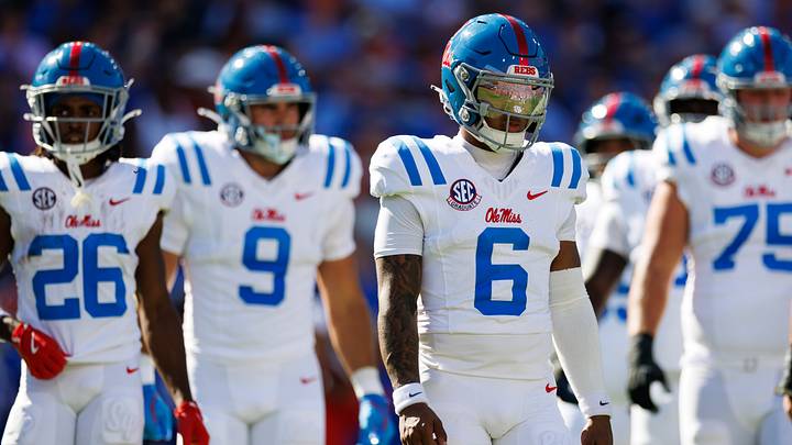 Sep 26, 2026; Gainesville, Florida, USA; Mississippi Rebels quarterback Trinidad Chambliss (6) walks off the field during a timeout against the Florida Gators during the first half at Ben Hill Griffin Stadium. Mandatory Credit: Matt Pendleton-Imagn Images Sep 26, 2026; Gainesville, Florida, USA; Mississippi Rebels quarterback Trinidad Chambliss (6) walks off the field during a timeout against the Florida Gators during the first half at Ben Hill Griffin Stadium. Mandatory Credit: Matt Pendleton-Imagn Images