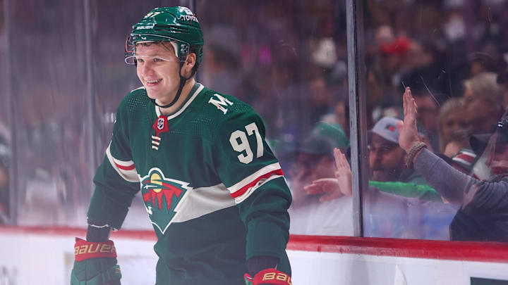 Minnesota Wild left wing Kirill Kaprizov (97) against the New Jersey Devils. Mandatory Credit: Harrison Barden-Imagn Images