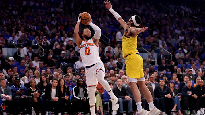 May 6, 2024; New York, New York, USA; New York Knicks guard Jalen Brunson (11) takes a shot against