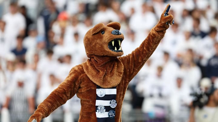 The Penn State Nittany Lion mascot cheers during the third quarter against the Northwestern Wildcats at Beaver Stadium.