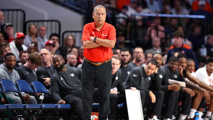 Houston Cougars head coach Kelvin Sampson paces the sideline during the first half against the Auburn Tigers at Legacy Arena at BJCC. 