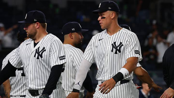 Sep 8, 2026; Bronx, New York, USA; New York Yankees right fielder Aaron Judge (99) celebrates with teammates after defeating the Colorado Rockies at Yankee Stadium. Mandatory Credit: Vincent Carchietta-Imagn Images Sep 8, 2026; Bronx, New York, USA; New York Yankees right fielder Aaron Judge (99) celebrates with teammates after defeating the Colorado Rockies at Yankee Stadium. Mandatory Credit: Vincent Carchietta-Imagn Images