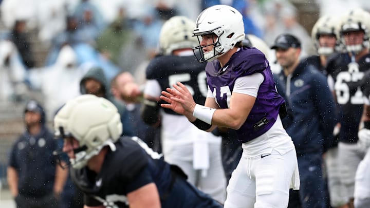 Penn State Nittany Lions quarterback Connor Barry lines up in the backfield during the Blue-White Spring Practice at Beaver Stadium.