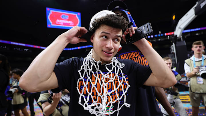 Walter Clayton Jr. of the Florida Gators reacts after facing the Houston Cougars.