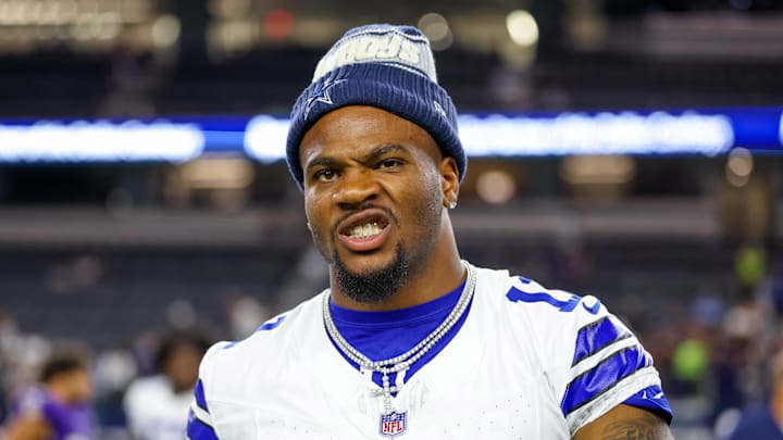 Aug 16, 2025; Arlington, Texas, USA;  Dallas Cowboys defensive end Micah Parsons (11) reacts after the game against the Baltimore Ravens at AT&T Stadium. 