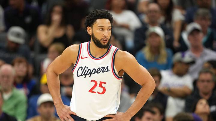Apr 11, 2025; Sacramento, California, USA; Los Angeles Clippers guard Ben Simmons (25) during the third quarter against the Sacramento Kings at Golden 1 Center. Apr 11, 2025; Sacramento, California, USA; Los Angeles Clippers guard Ben Simmons (25) during the third quarter against the Sacramento Kings at Golden 1 Center.