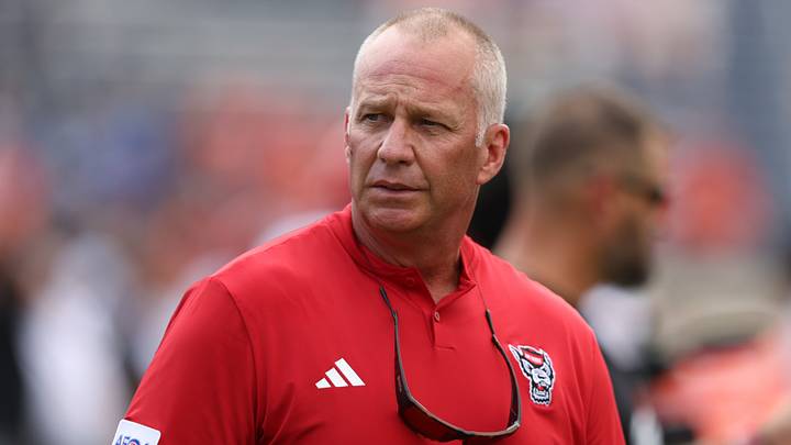 Aug 29, 2026; Charlottesville, Virginia, USA;  North Carolina State Wolfpack head coach Dave Doeren before the game against the Virginia Cavaliers at Scott Stadium.  Mandatory Credit: Greg Atkins-Imagn Images