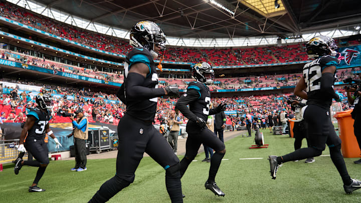 Oct 1, 2023; London, United Kingdom; Jacksonville Jaguars takes the field during the first half of