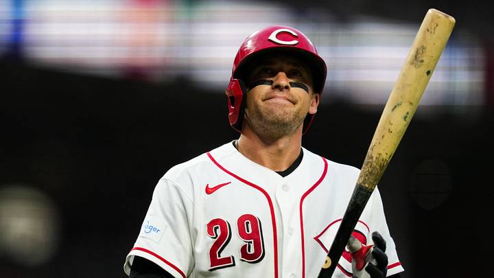 Jul 7, 2026; Cincinnati, Ohio, USA; Cincinnati Reds outfielder TJ Friedl (29) walks to the dugout after striking out against the Philadelphia Phillies in the fifth inning at Great American Ball Park. Mandatory Credit: Aaron Doster-Imagn Images
