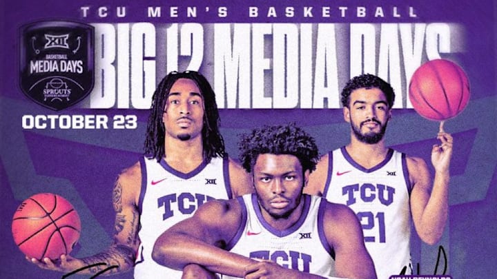 Frankie Collins, Noah Reynolds, and Ernest Udeh Jr. will represent TCU Men's Basketball at Big 12 Media Day on October 23, 2024. Frankie Collins, Noah Reynolds, and Ernest Udeh Jr. will represent TCU Men's Basketball at Big 12 Media Day on October 23, 2024.