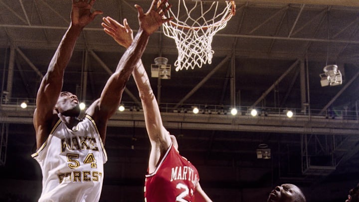 Jan 15, 1994; Winston-Salem, NC, USA; FILE PHOTO; Wake Forest Demon Deacons forward Rodney Rogers (54) in action against the Maryland Terps at Lawrence Joel Veterans Memorial Coliseum. Mandatory Credit: RVR Photos-Imagn Images Jan 15, 1994; Winston-Salem, NC, USA; FILE PHOTO; Wake Forest Demon Deacons forward Rodney Rogers (54) in action against the Maryland Terps at Lawrence Joel Veterans Memorial Coliseum. Mandatory Credit: RVR Photos-Imagn Images
