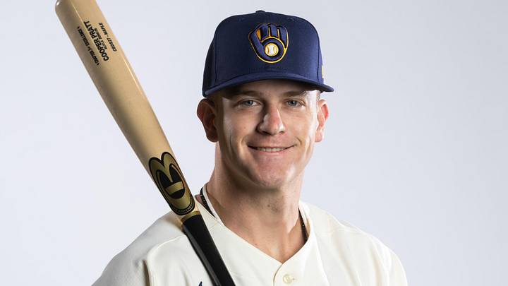 Feb 20, 2026; Phoenix, AZ, USA; Milwaukee Brewers infielder Cooper Pratt poses for a portrait during photo day at American Family Fields of Phoenix. Mandatory Credit: Mark J. Rebilas-Imagn Images