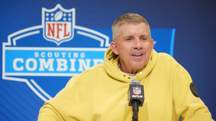 Feb 25, 2025; Indianapolis, IN, USA; Denver Broncos head coach Sean Payton speaks during the NFL Scouting Combine at the Indiana Convention Center. Feb 25, 2025; Indianapolis, IN, USA; Denver Broncos head coach Sean Payton speaks during the NFL Scouting Combine at the Indiana Convention Center.