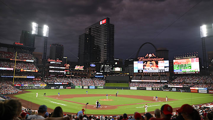 Jul 29, 2023; St. Louis, Missouri, USA; A general view of Busch Stadium during the second inning of a game between the St. Louis Cardinals and the Chicago Cubs. Mandatory Credit: Jeff Curry-USA TODAY Sports Jul 29, 2023; St. Louis, Missouri, USA; A general view of Busch Stadium during the second inning of a game between the St. Louis Cardinals and the Chicago Cubs. Mandatory Credit: Jeff Curry-USA TODAY Sports