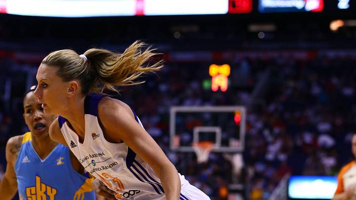 Sep 9, 2014; Phoenix, AZ, USA; Phoenix Mercury forward Penny Taylor (13) against the Chicago Sky during game two of the WNBA Finals at US Airways Center. Mandatory Credit: Mark J. Rebilas-Imagn Images
