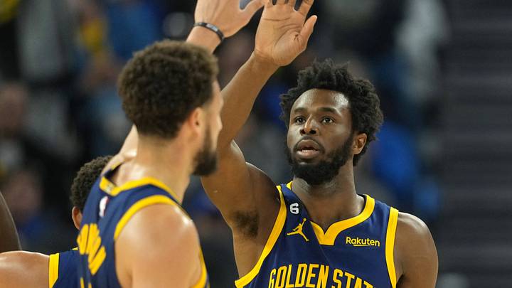 Oct 23, 2022; San Francisco, California, USA; Golden State Warriors forward Andrew Wiggins (22) high fives guard Klay Thompson (11) during the second quarter against the Sacramento Kings at Chase Center. Mandatory Credit: Darren Yamashita-USA TODAY Sports Oct 23, 2022; San Francisco, California, USA; Golden State Warriors forward Andrew Wiggins (22) high fives guard Klay Thompson (11) during the second quarter against the Sacramento Kings at Chase Center. Mandatory Credit: Darren Yamashita-USA TODAY Sports