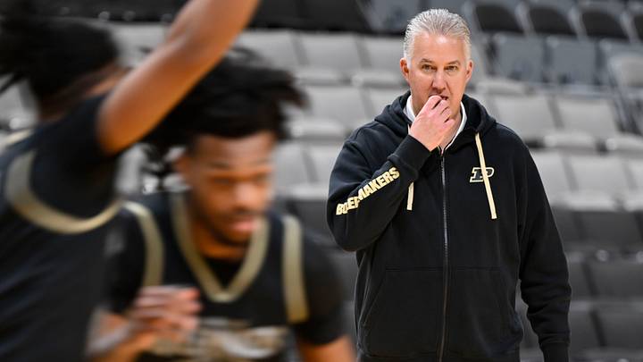 Purdue Boilermakers head coach Matt Painter watches during a practice session. Purdue Boilermakers head coach Matt Painter watches during a practice session.