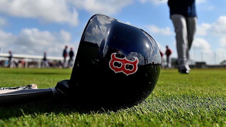 Feb 18, 2019; Lee County, FL, USA; A general view of a Boston Red Sox helmet as Boston Red Sox center fielder Jackie Bradley Jr. (19) walks on the field during a spring training workout at Jet Blue Park at Fenway South. Mandatory Credit: Jasen Vinlove-Imagn Images Feb 18, 2019; Lee County, FL, USA; A general view of a Boston Red Sox helmet as Boston Red Sox center fielder Jackie Bradley Jr. (19) walks on the field during a spring training workout at Jet Blue Park at Fenway South. Mandatory Credit: Jasen Vinlove-Imagn Images