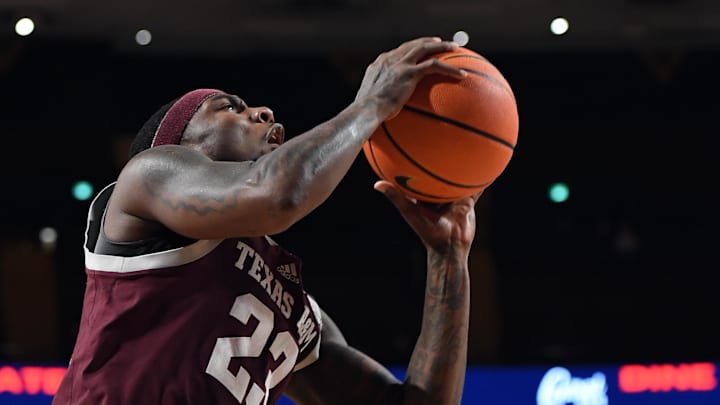 Feb 13, 2024; Nashville, Tennessee, USA; Texas A&M Aggies guard Tyrece Radford (23) draws a