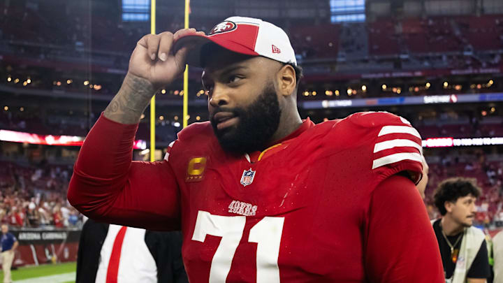 Dec 17, 2023; Glendale, Arizona, USA; San Francisco 49ers offensive lineman Trent Williams (71) against the Arizona Cardinals at State Farm Stadium. Mandatory Credit: Mark J. Rebilas-USA TODAY Sports