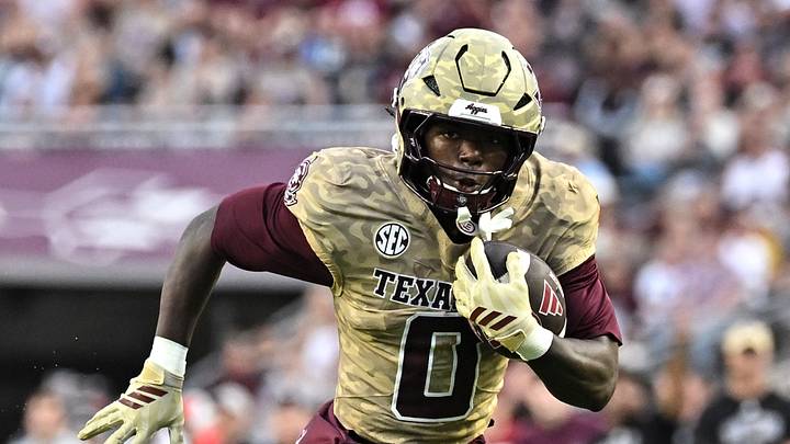Oct 3, 2026; College Station, Texas, USA; Texas A&M Aggies running back KJ Edwards (0) runs the ball during the first quarter against the Arkansas Razorbacks at Kyle Field. Mandatory Credit: Maria Lysaker-Imagn Images Oct 3, 2026; College Station, Texas, USA; Texas A&M Aggies running back KJ Edwards (0) runs the ball during the first quarter against the Arkansas Razorbacks at Kyle Field. Mandatory Credit: Maria Lysaker-Imagn Images