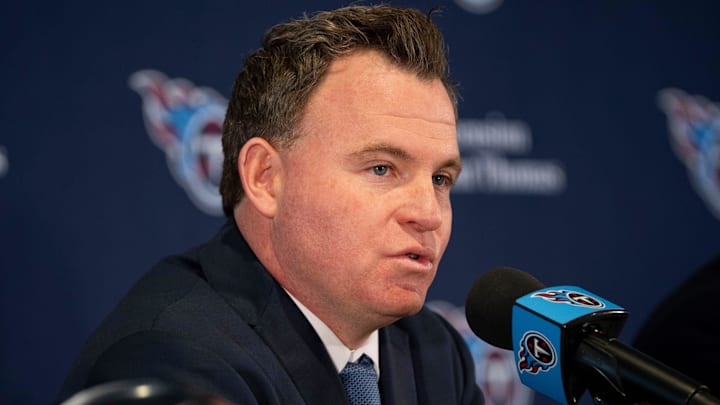 Mike Borgonzi speaks during a press conference announcing him as the new Titans’ GM at Titans facility in Nashville , Tenn., Wednesday, Jan. 22, 2025.