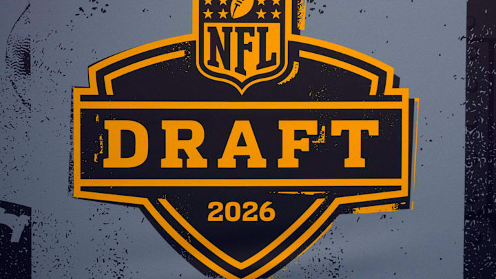 Feb 6, 2026; San Francisco, CA, USA; The 2026 NFL Draft logo at the Super Bowl LX Experience at the Moscone Center. Mandatory Credit: Kirby Lee-Imagn Images