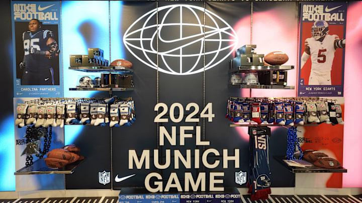 A display promoting the 2024 NFL Munich Game between the New York Giants and the Carolina Panthers