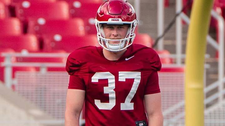Arkansas Razorbacks punter/holder Gavin Rush during a 2025 practice. Arkansas Razorbacks punter/holder Gavin Rush during a 2025 practice.