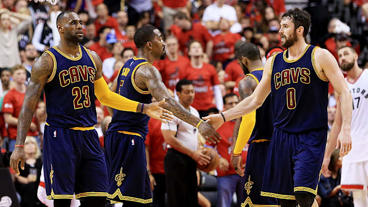 LeBron James, Kevin Love, and J.R. Smith on May 27, 2016.