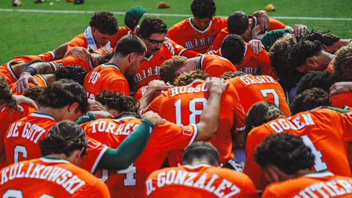 Miami Baseball after loss to FAU during midweek matchup.