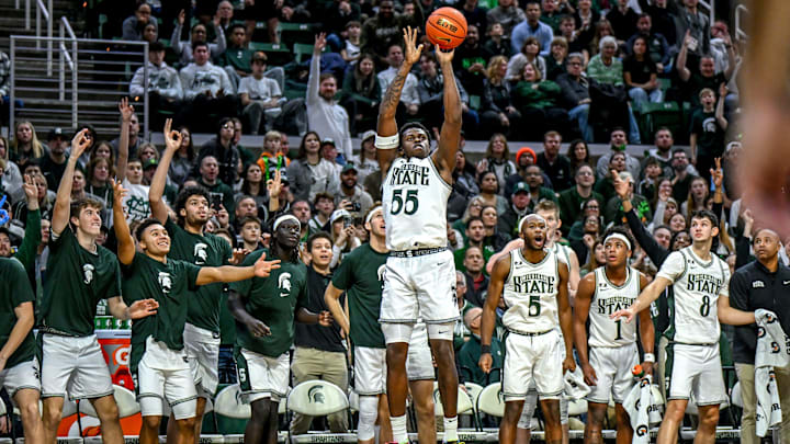 Michigan State's Coen Carr makes a 3-pointer against Florida Atlantic during the second half on Saturday, Dec. 21, 2024, in East Lansing.