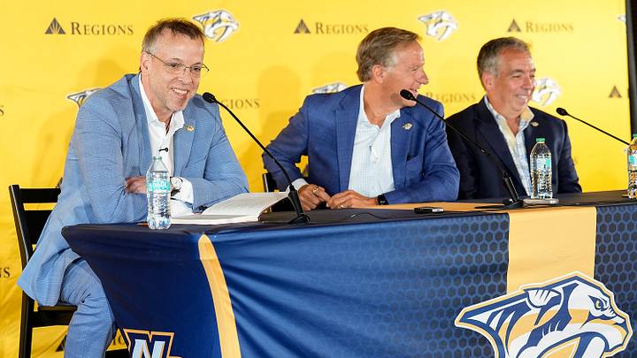 NASHVILLE, TENNESSEE - JUNE 3: Nashville Predators new general manager Chris MacFarland talks to the media during a press conference at Bridgestone Arena on June 3, 2026 in Nashville, Tennessee. (Photo by John Russell/NHLI via Getty Images) NASHVILLE, TENNESSEE - JUNE 3: Nashville Predators new general manager Chris MacFarland talks to the media during a press conference at Bridgestone Arena on June 3, 2026 in Nashville, Tennessee. (Photo by John Russell/NHLI via Getty Images)