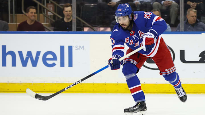 Mar 23, 2026; New York, New York, USA;  New York Rangers center Mika Zibanejad (93) at Madison Square Garden. Mandatory Credit: Wendell Cruz-Imagn Images