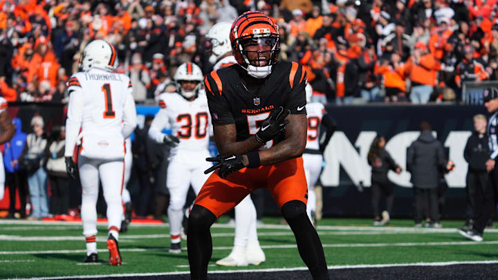 Cincinnati Bengals wide receiver Tee Higgins celebrates against the Cleveland Browns on Sunday, Dec. 22, 2024.