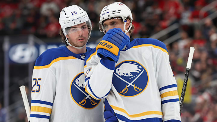 Buffalo Sabres players Owen Power and Tage Thompson