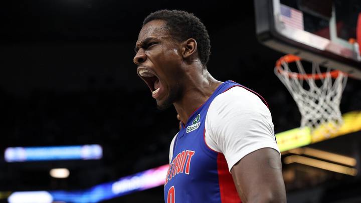Mar 30, 2025; Minneapolis, Minnesota, USA; Detroit Pistons center Jalen Duren (0) celebrates his dunk against the Minnesota Timberwolves during the second quarter at Target Center. Mandatory Credit: Matt Krohn-Imagn Images Mar 30, 2025; Minneapolis, Minnesota, USA; Detroit Pistons center Jalen Duren (0) celebrates his dunk against the Minnesota Timberwolves during the second quarter at Target Center. Mandatory Credit: Matt Krohn-Imagn Images
