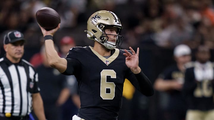 Aug 23, 2025; New Orleans, Louisiana, USA; New Orleans Saints quarterback Tyler Shough (6) throws against the Denver Broncos during the first half at Caesars Superdome. Mandatory Credit: Matthew Hinton-Imagn Images Aug 23, 2025; New Orleans, Louisiana, USA; New Orleans Saints quarterback Tyler Shough (6) throws against the Denver Broncos during the first half at Caesars Superdome. Mandatory Credit: Matthew Hinton-Imagn Images
