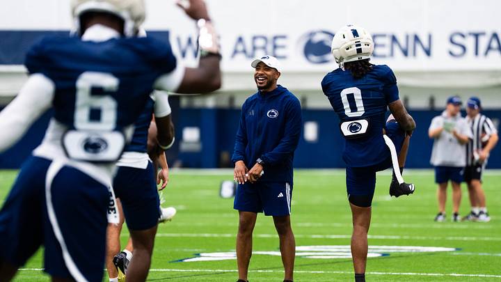 Penn State Nittany Lions wide receivers coach Kashif Moore during a practice session inside Holuba Hall. Penn State Nittany Lions wide receivers coach Kashif Moore during a practice session inside Holuba Hall.